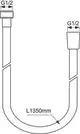 Brauseschlauch von Ideal Standard mit zwei G1/2-Anschlüssen. Ausgebildete Form mit einer Gesamtlänge von 1350 mm, abgebildet in einer schematischen Darstellung.